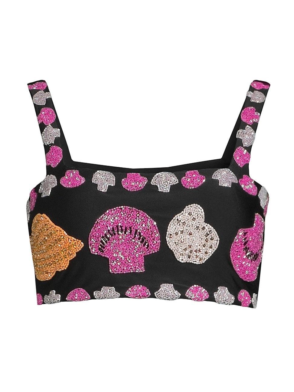 Womens New York Seashell Hand-Beaded Crop Top Product Image