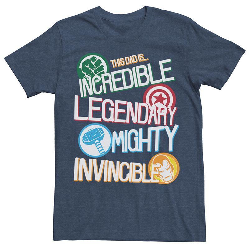 Mens Marvel Comics Retro Dad Hero Strengths Tee Navy Grey Product Image