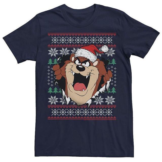 Mens Looney Tunes Christmas Sweater Taz Rip Through Tee Blue Product Image