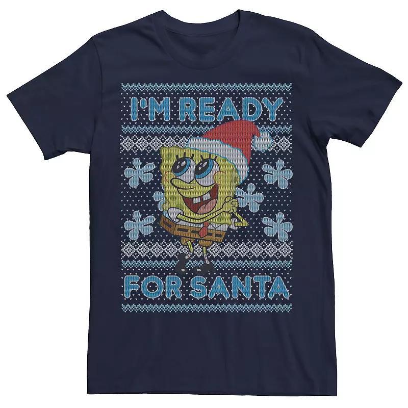 Mens SpongeBob SquarePants Im Ready For Santa Tee Blue Product Image