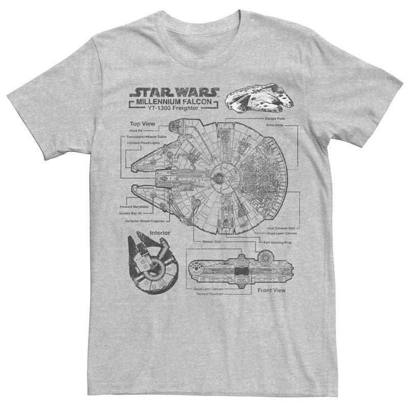 Mens Star Wars Millennium Falcon Schematic Tee Athletic Grey Product Image