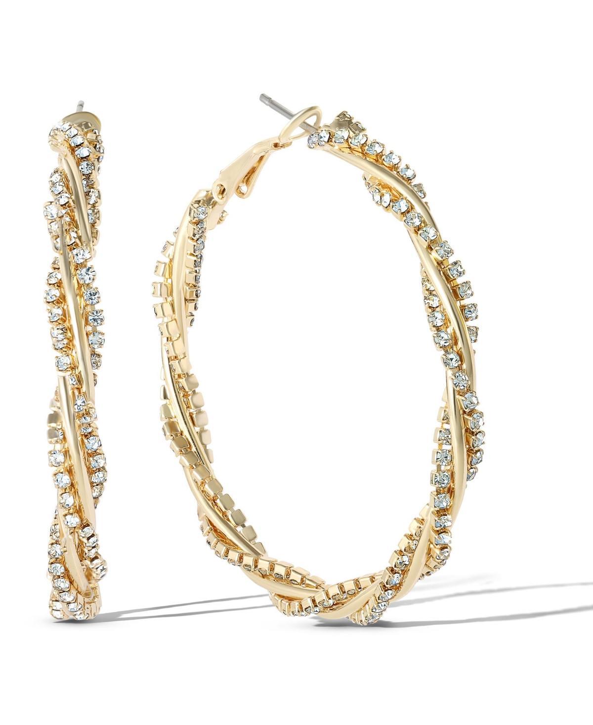 Jessica Simpson Womens Spiral Hoop Earrings - Gold-Tone Twisted Hoop Earrings with Crystal Embellishments Product Image