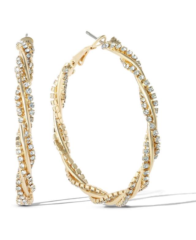 Jessica Simpson Womens Spiral Hoop Earrings - Gold-Tone Twisted Hoop Earrings with Crystal Embellishments Product Image