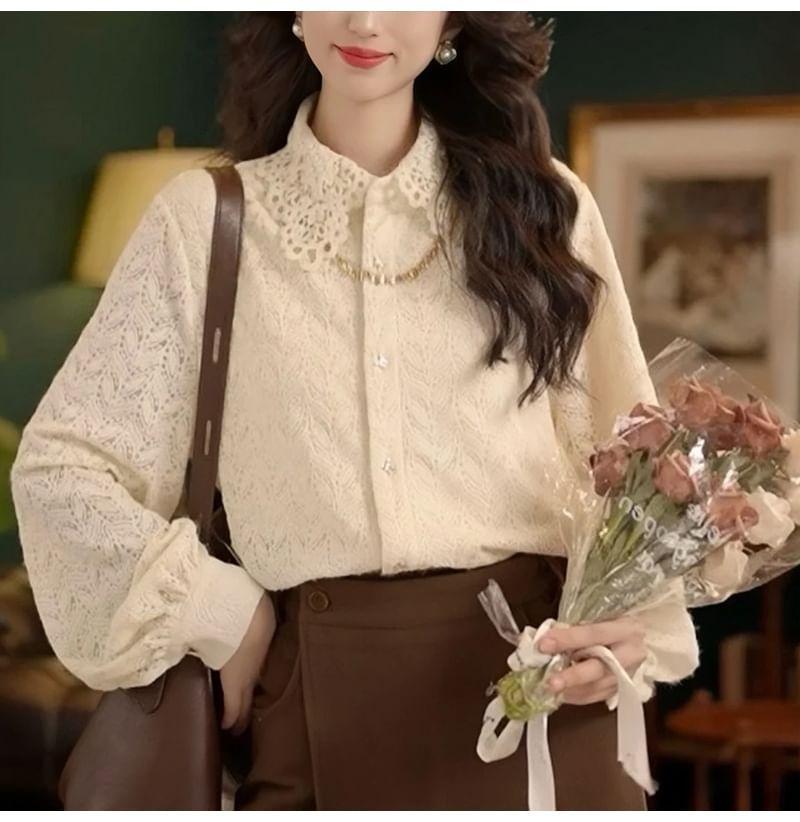 Puff-Sleeve Lace Shirt Product Image