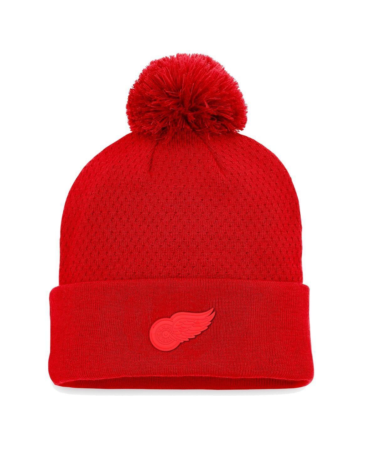 Womens Fanatics Branded Detroit Wings Authentic Pro Road Cuffed Knit Hat with Pom Product Image