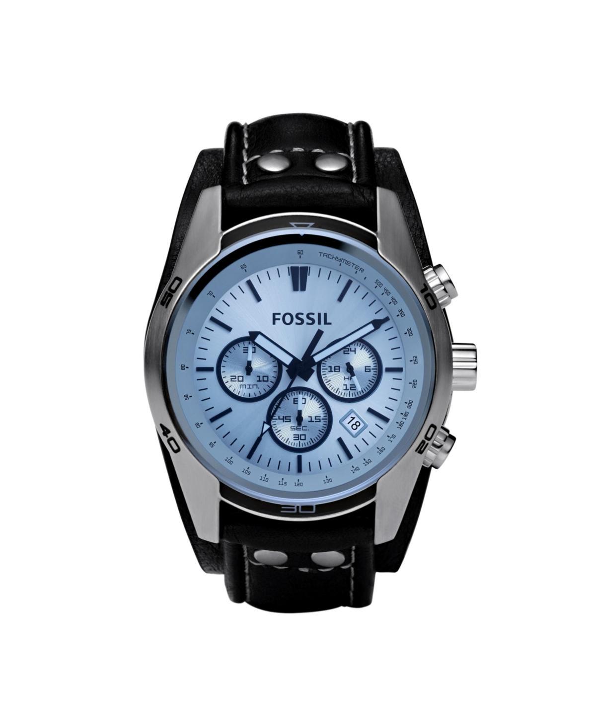 Men's Fossil Coachman Chronograph Black Leather Strap Cuff-Style Watch with Blue Dial (Model: Ch2564) Product Image