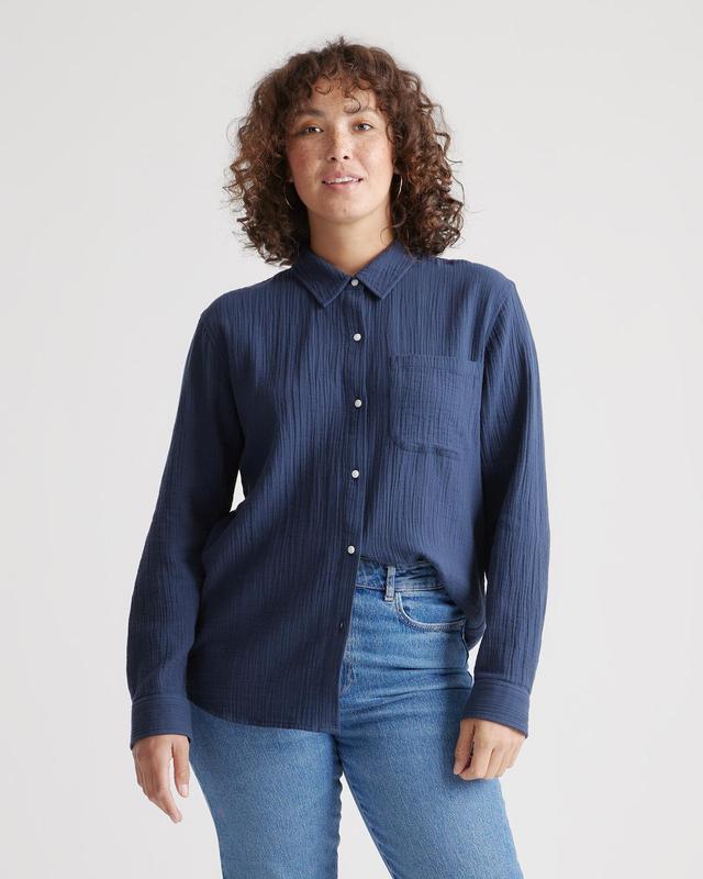 Womens Gauze Long Sleeve Shirt in Indigo Blue, Size Medium, Organic Cotton by Quince Product Image