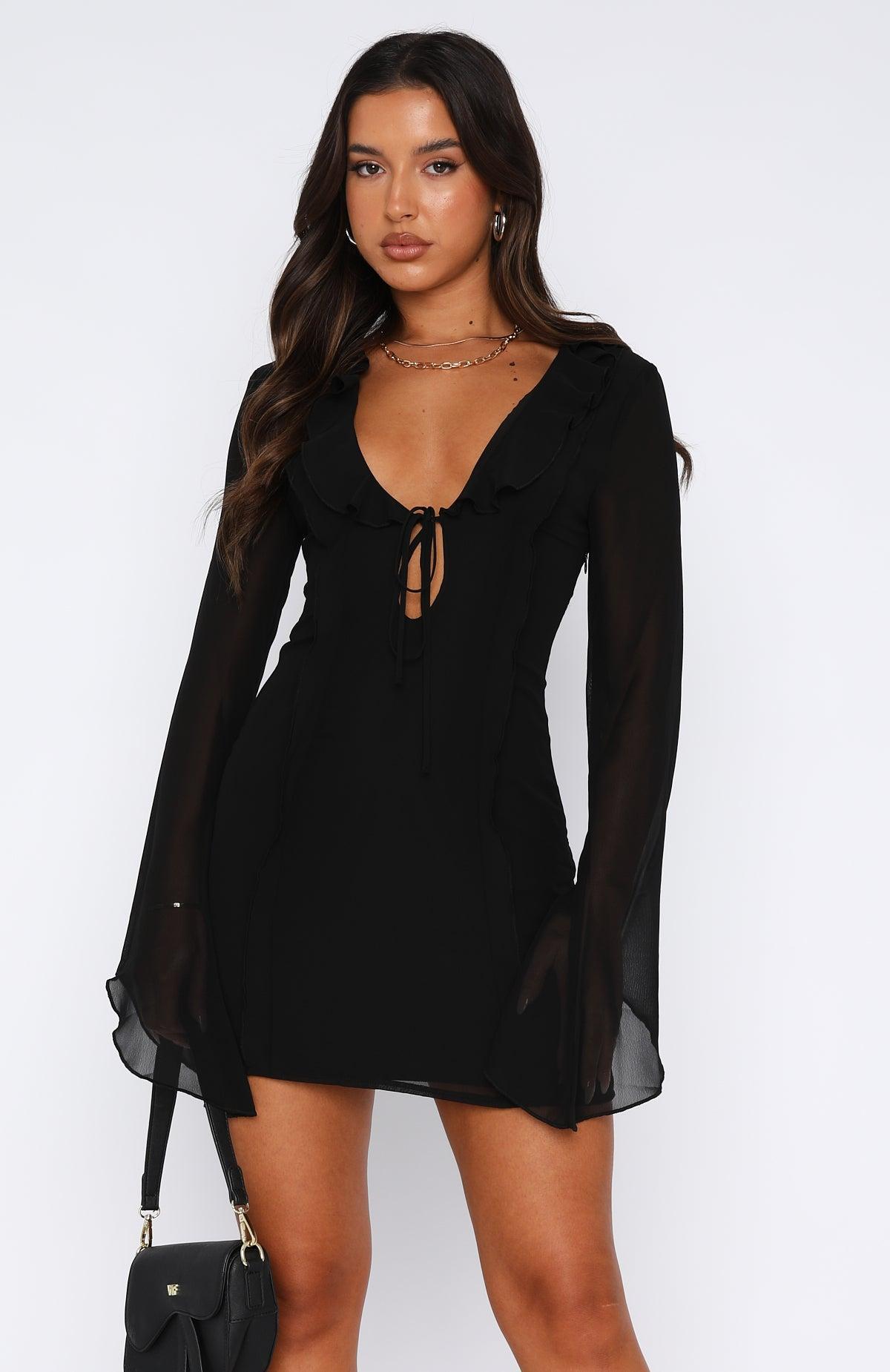 Falling To Pieces Long Sleeve Mini Dress Black Product Image