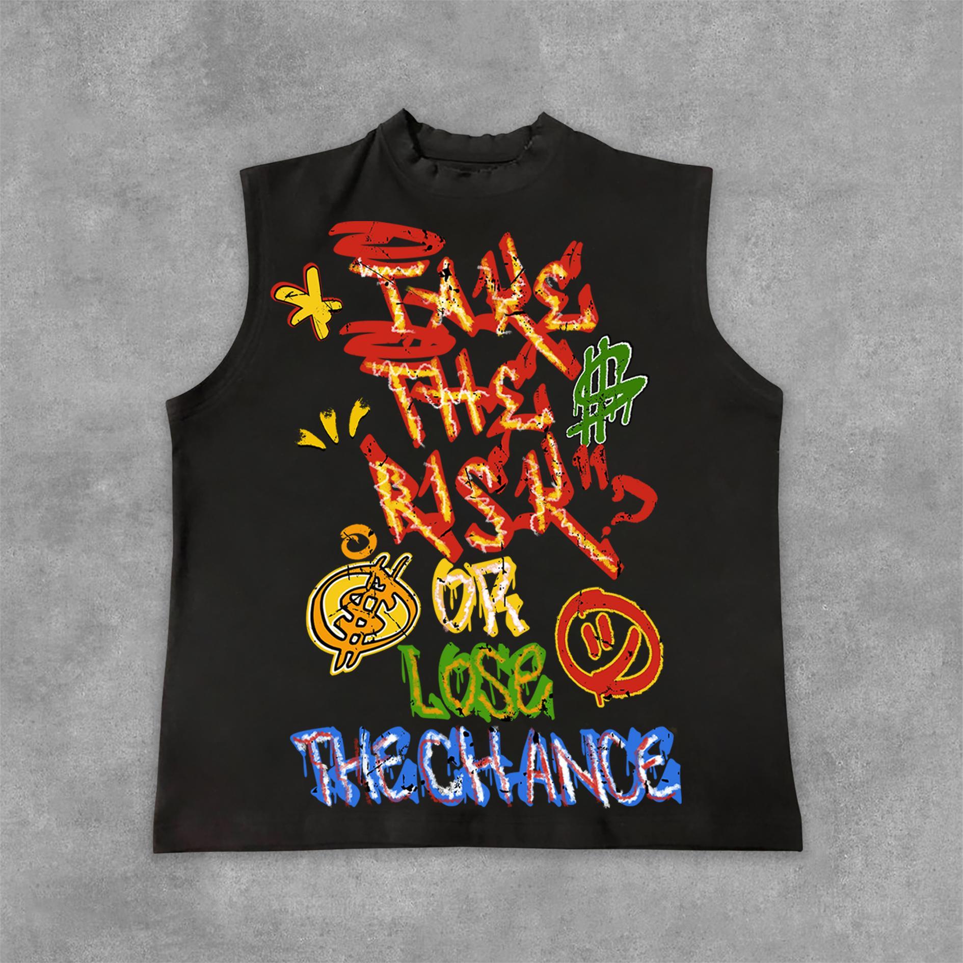 Vintage Take The Risk Or Lose The Chance Graphic Print Cotton Tank Top Product Image