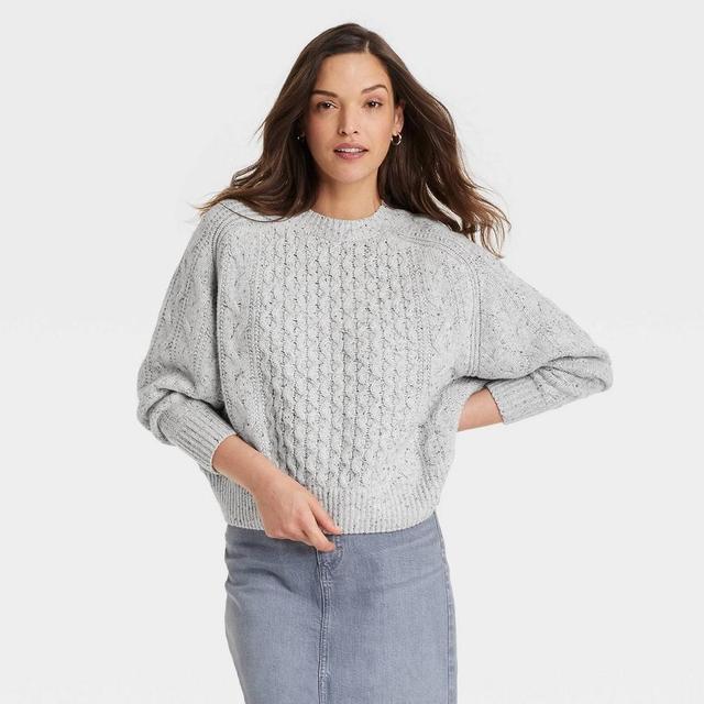 Women's Crewneck Cable Knit Pullover Sweater - Universal Thread™ Gray XS Product Image