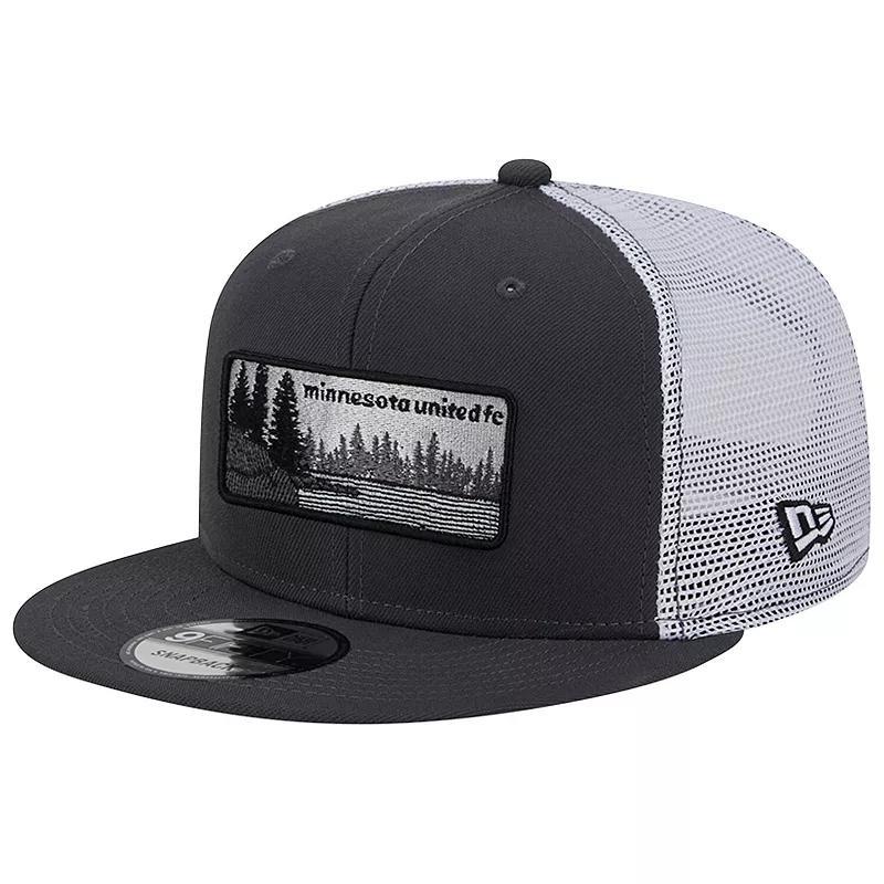 Mens New Era Black/White Minnesota United FC Outdoor Trucker 9FIFTY Snapback Hat Product Image