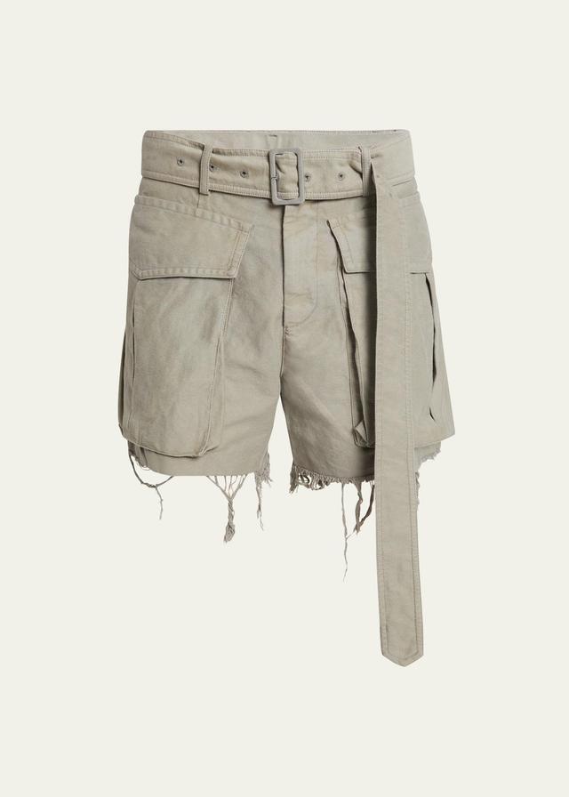 Mens Garment-Dyed Heavy Cotton Frayed Cargo Shorts Product Image