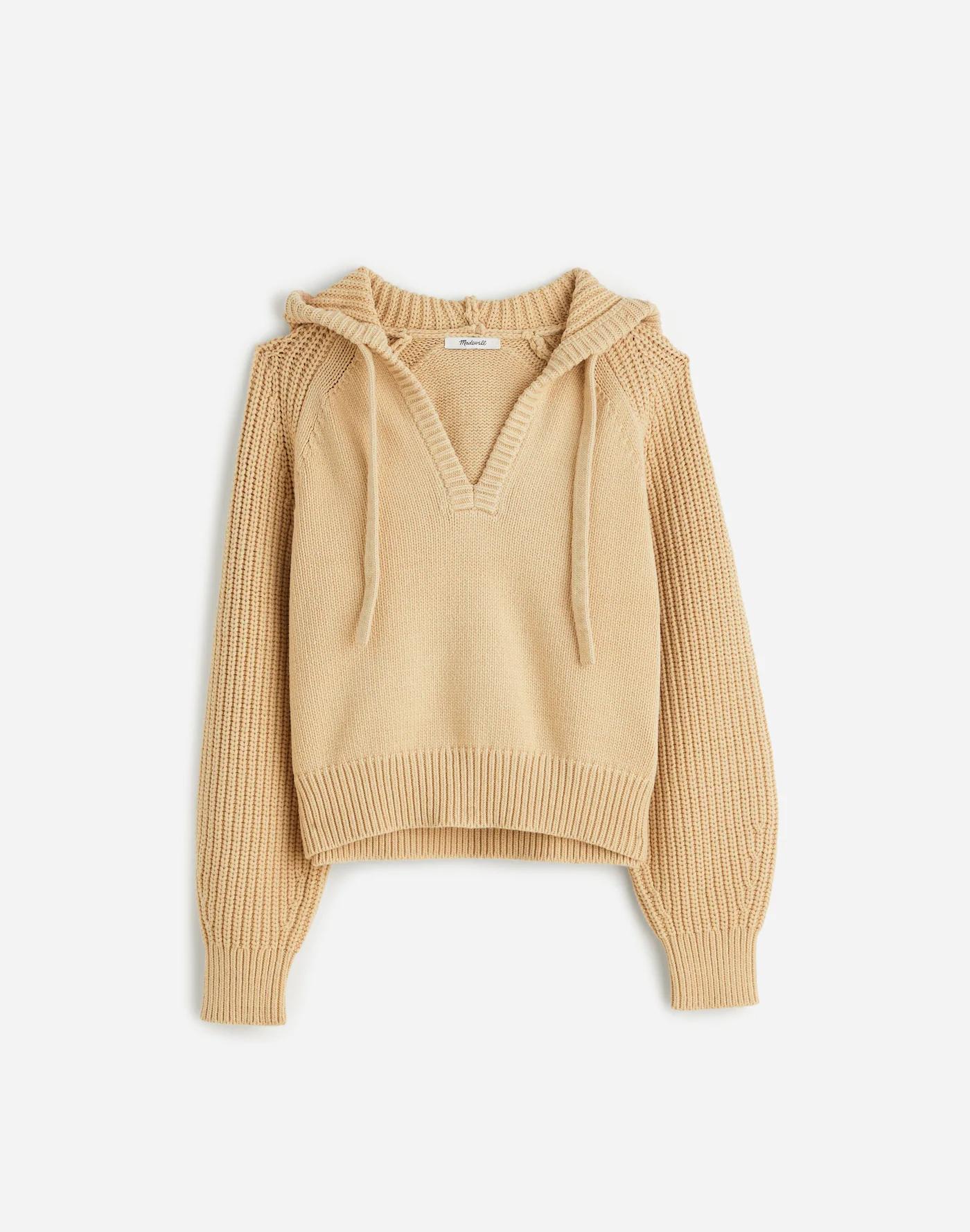 Open-Neck Ribbed Hoodie Product Image