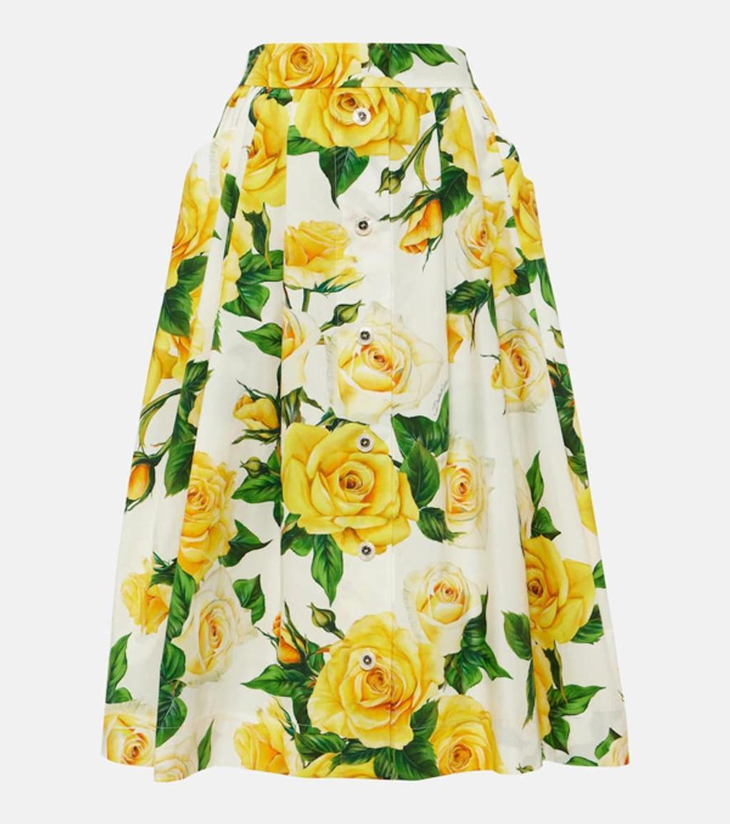 DOLCE & GABBANA Printed Cotton Midi Skirt In Rose Gialle Product Image