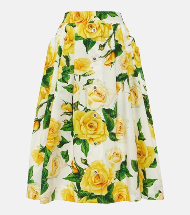 DOLCE & GABBANA Printed Cotton Midi Skirt In Rose Gialle Product Image