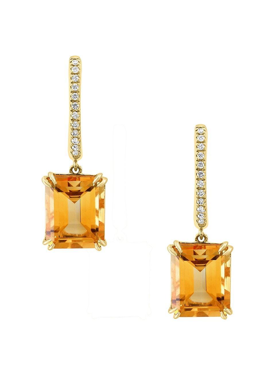 Womens 14K Yellow Gold, Citrine & 0.09 TCW Diamond Drop Earrings Product Image