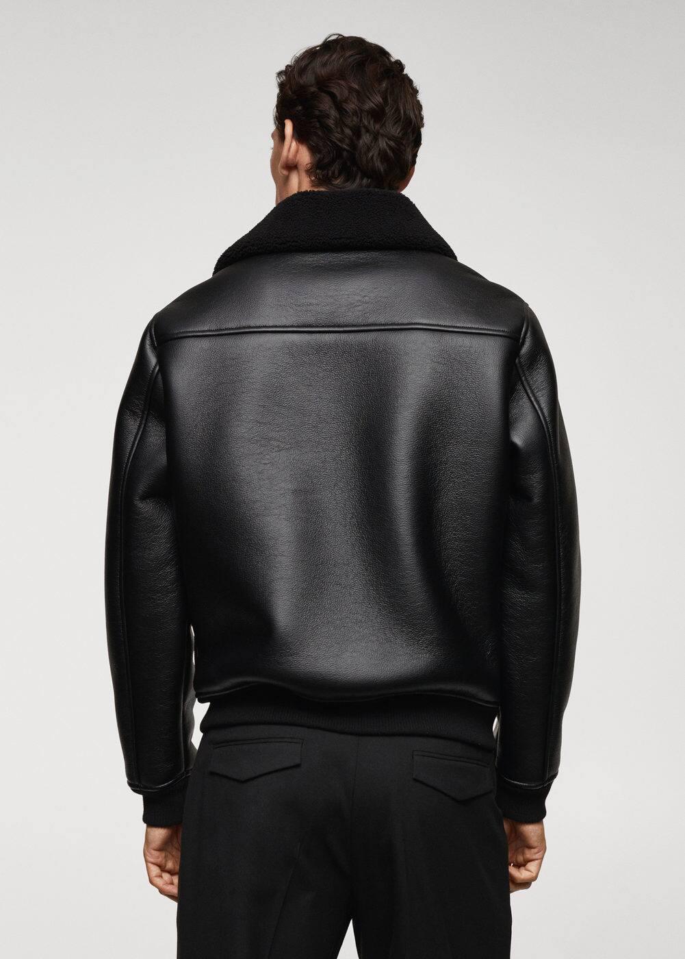 MANGO MAN - Shearling-lined leather-effect jacket blackMen Product Image