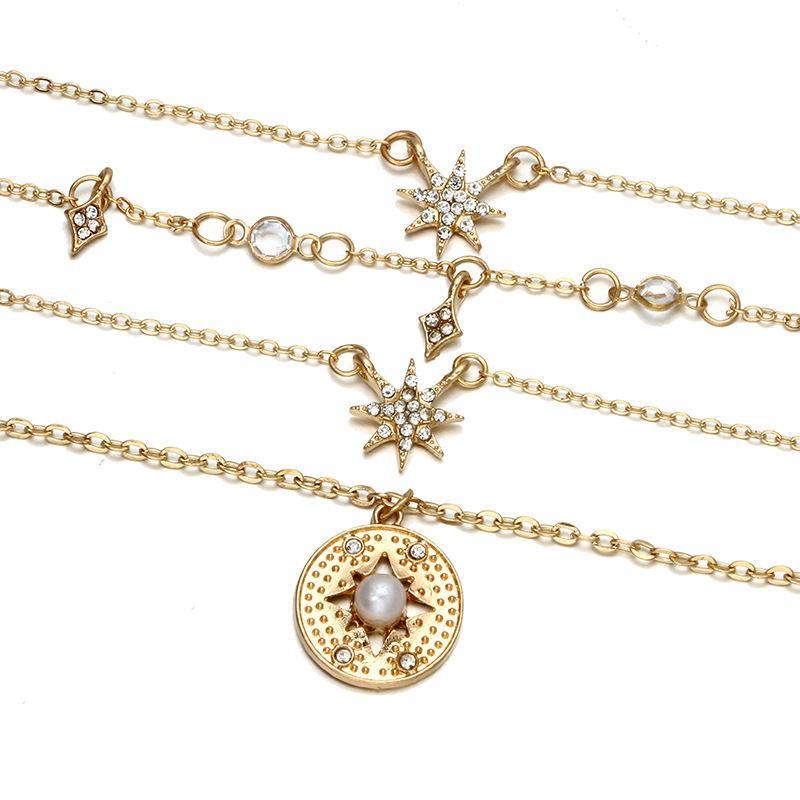 Rhinestone Disc Pendant & Star Layered Necklace Product Image