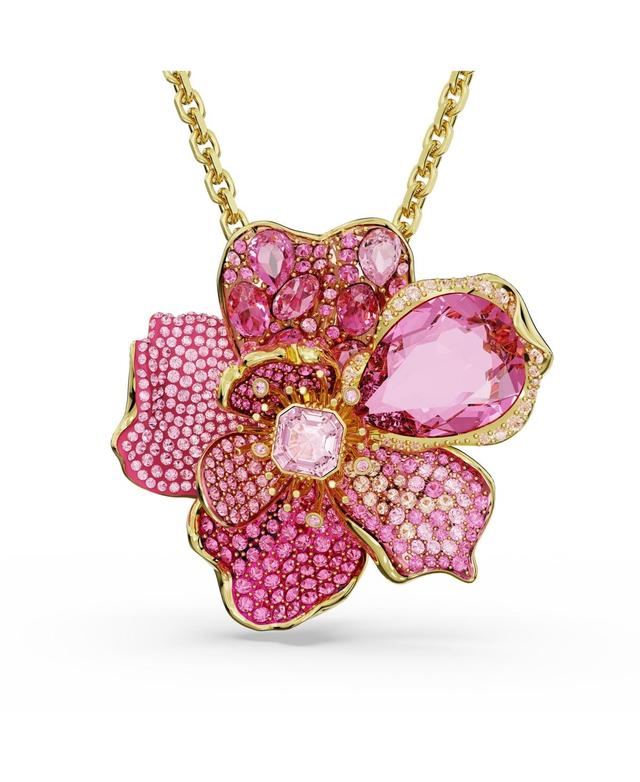 Swarovski Florere Pink Crystal Flower Convertible Pin & Pendant Necklace in Gold Tone, 21.66 Product Image