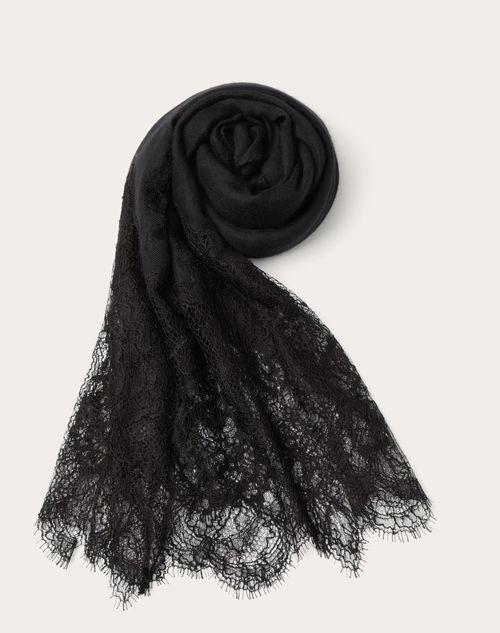 LACE STOLE IN CASHMERE AND WOOL WITH LACE DETAIL  Product Image