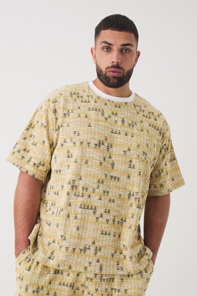 Plus Oversized Jacquard Geo T-shirt | boohooMAN USA Product Image