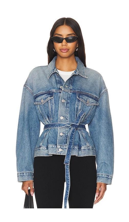 Leela Belted Denim Peplum Jacket Product Image