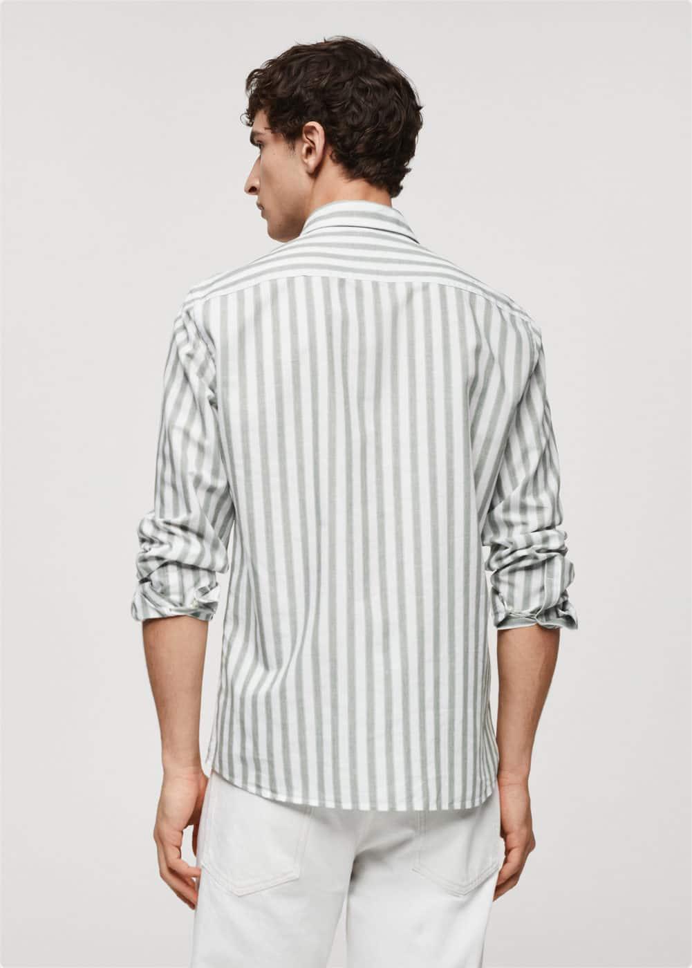 MANGO MAN - Regular fit striped cotton shirt greenMen Product Image