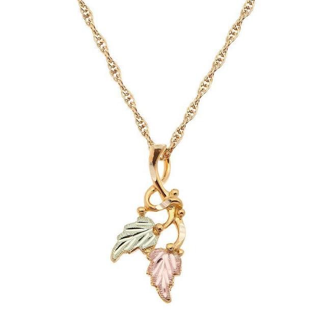 Black Hills Gold Tri Tone Leaf Pendant Necklace, Womens 10k Gold Product Image