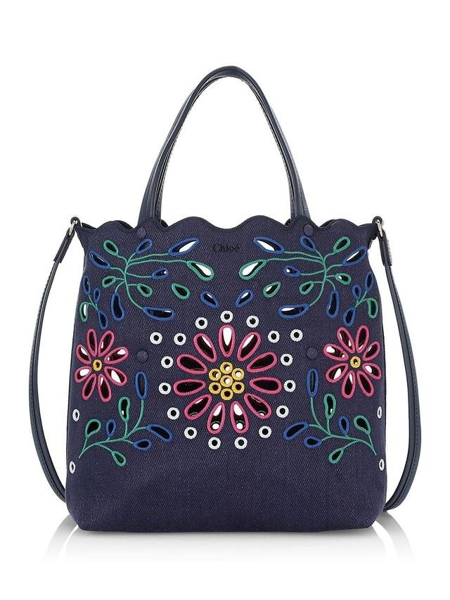 Womens Small Kamilla North-South Embroidered Linen Tote Product Image