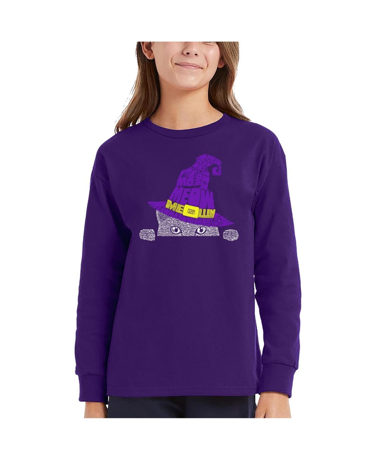 La Pop Art Girls Peeking Witch Cat Word Art Long Sleeve T-Shirt Product Image