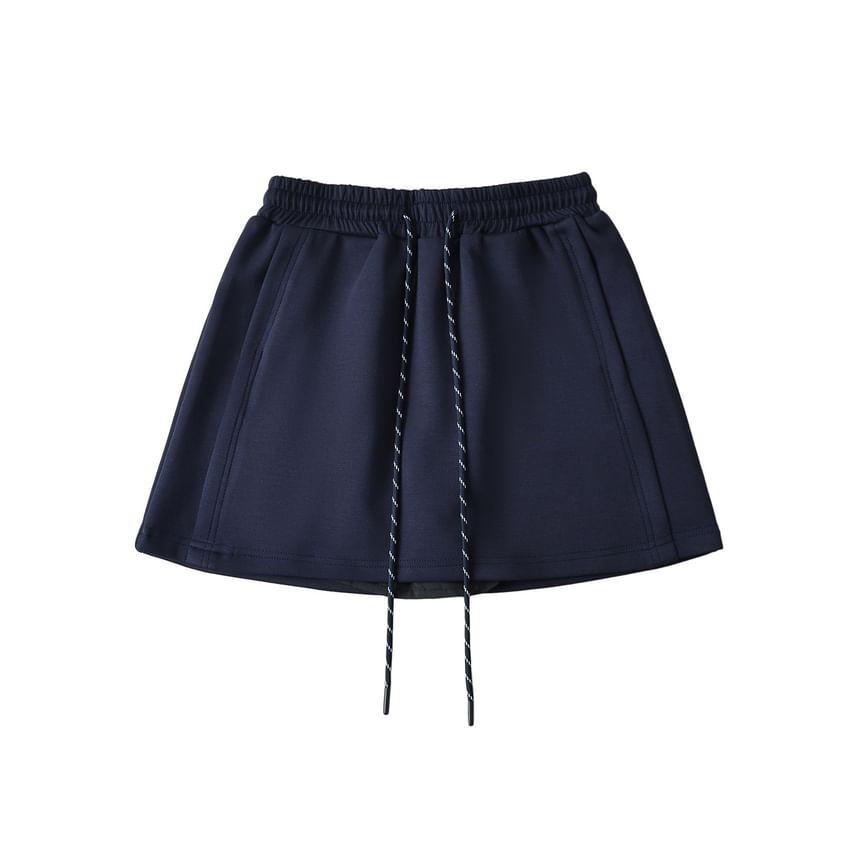 Drawstring Waist Plain Mini A-Line Skirt Product Image