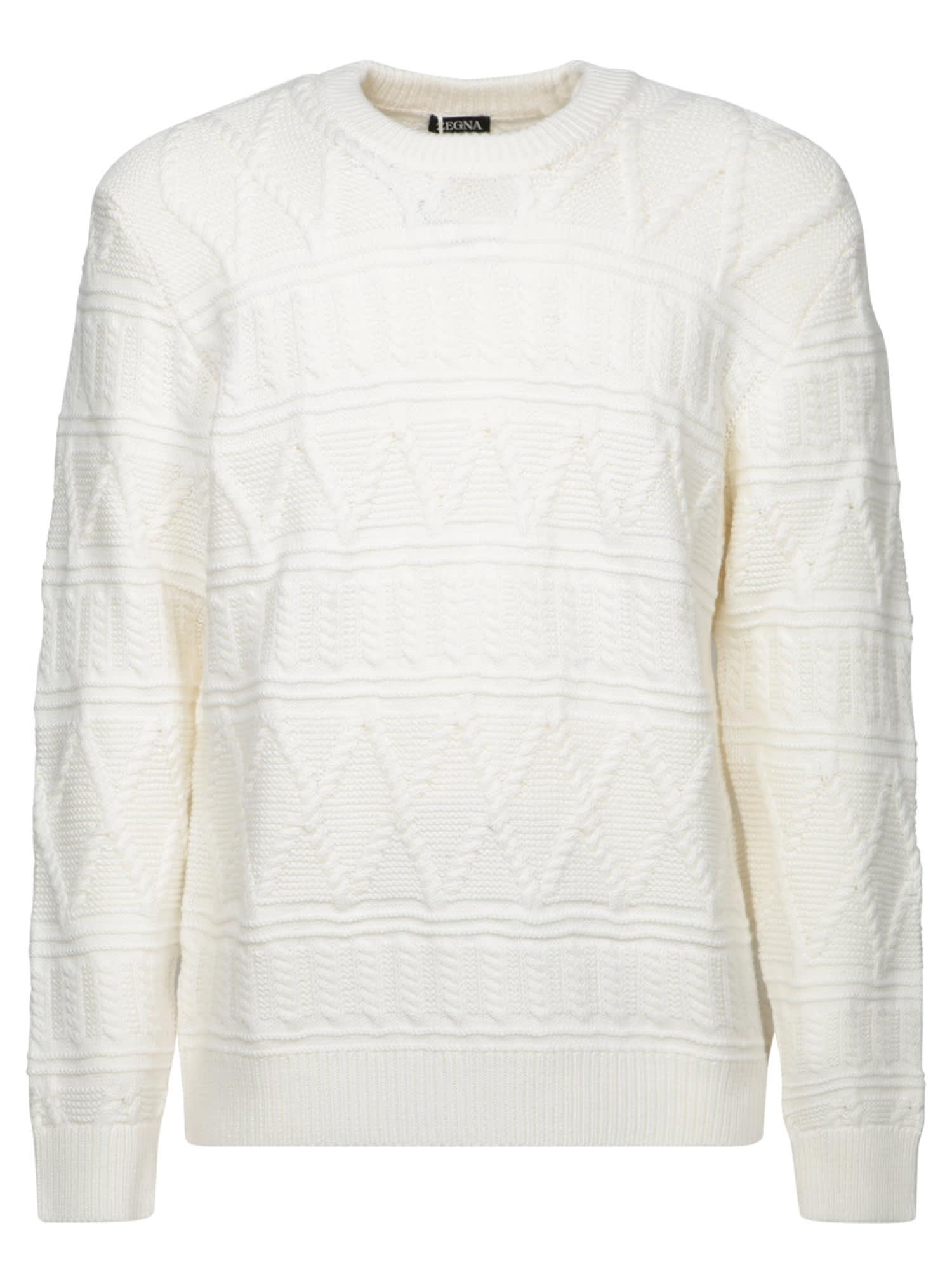 ZEGNA Crewneck Cable In White Product Image