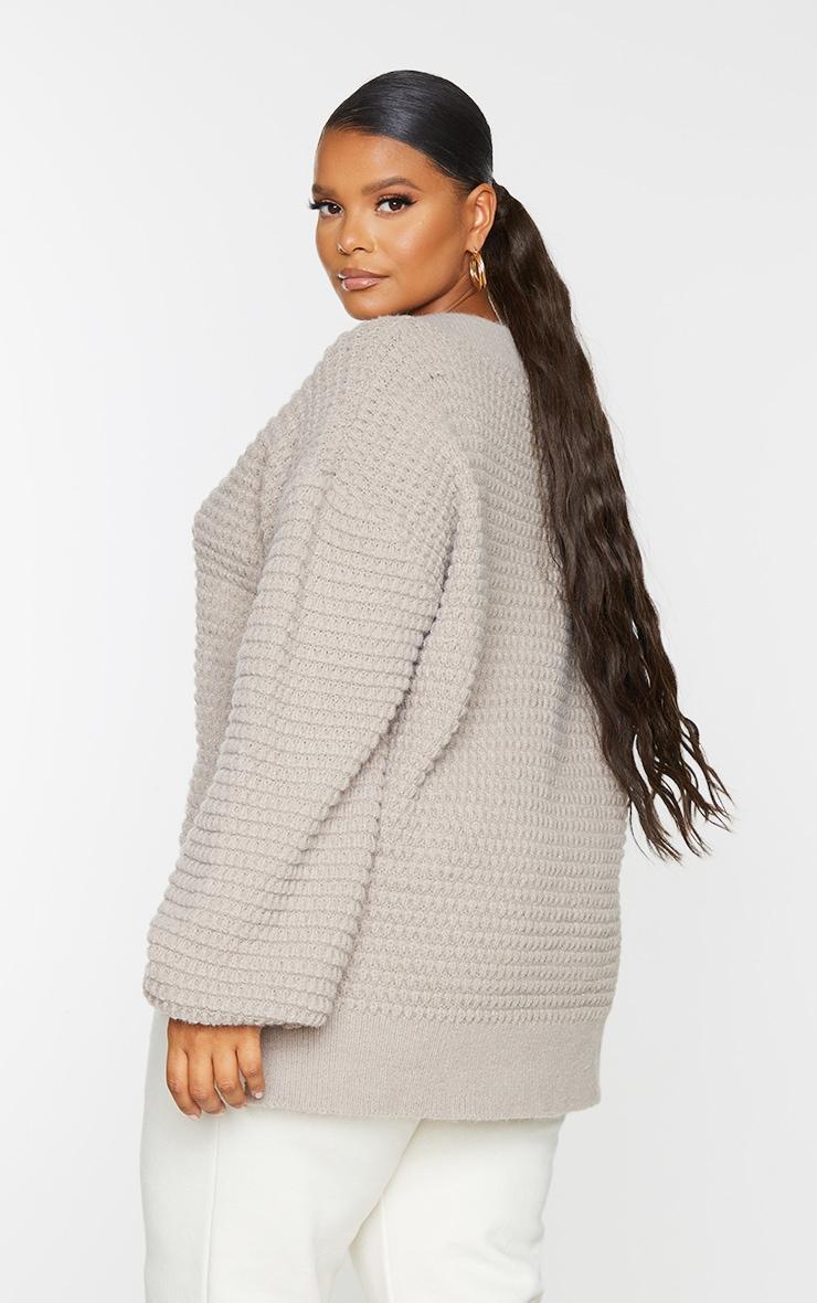 Plus Mocha Oversized V Neck Balloon Sleeve Sweater Product Image