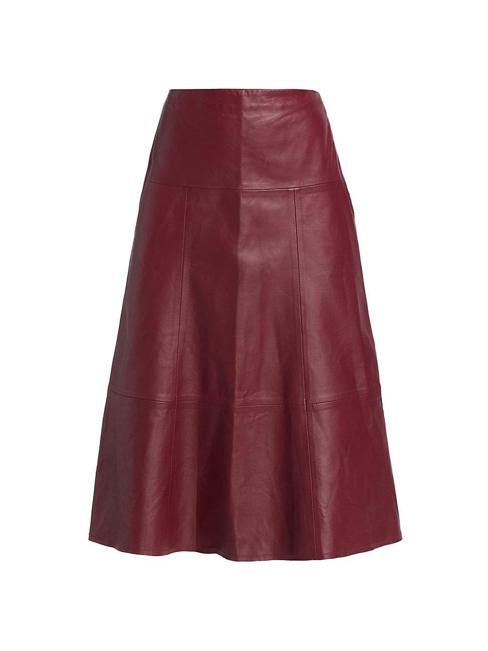 Womens Flared Leather Midi-Skirt product image