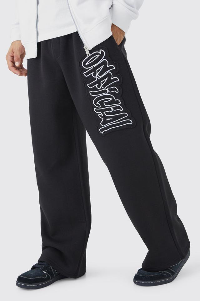 Official Applique Wide Fit Sweatpants | boohooMAN USA Product Image