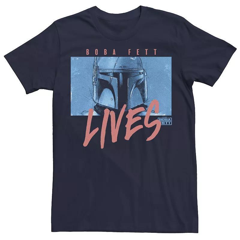 Mens Star Wars Boba Fett Lives Boxed Head Shot Tee Blue Product Image