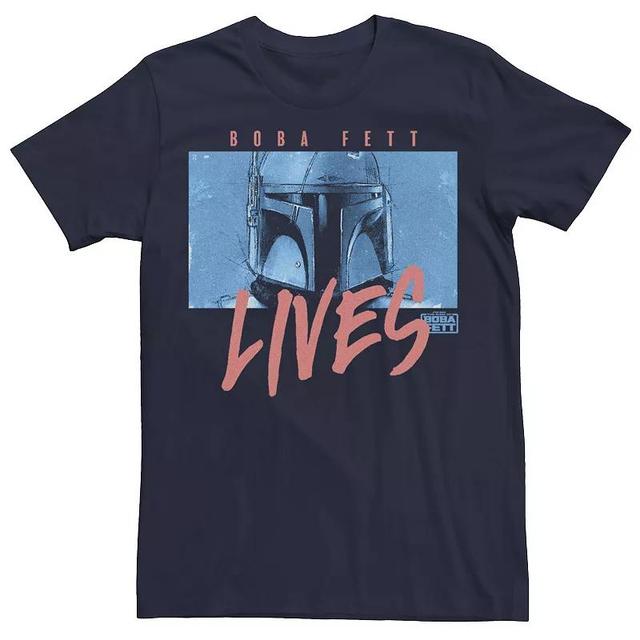 Mens Star Wars Boba Fett Lives Boxed Head Shot Tee Blue Product Image