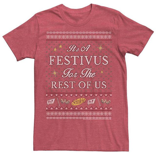 Mens Seinfeld Its A Festivus For The Rest Of Us Ugly Sweater Tee Red Grey Product Image