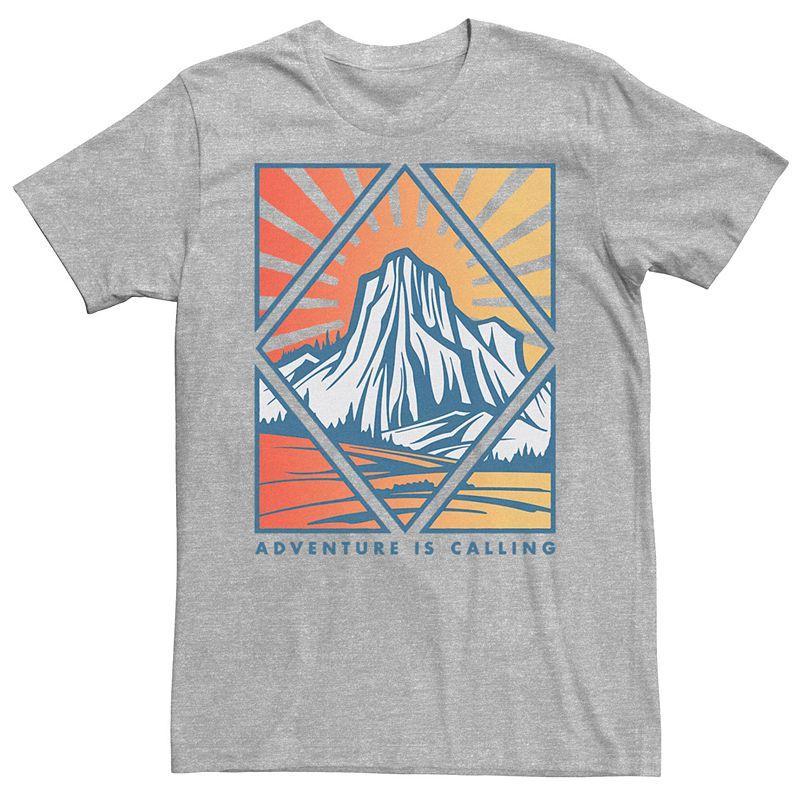 Mens Adventure Is Calling Geometric Mountain Sunset Tee Athletic Grey Product Image