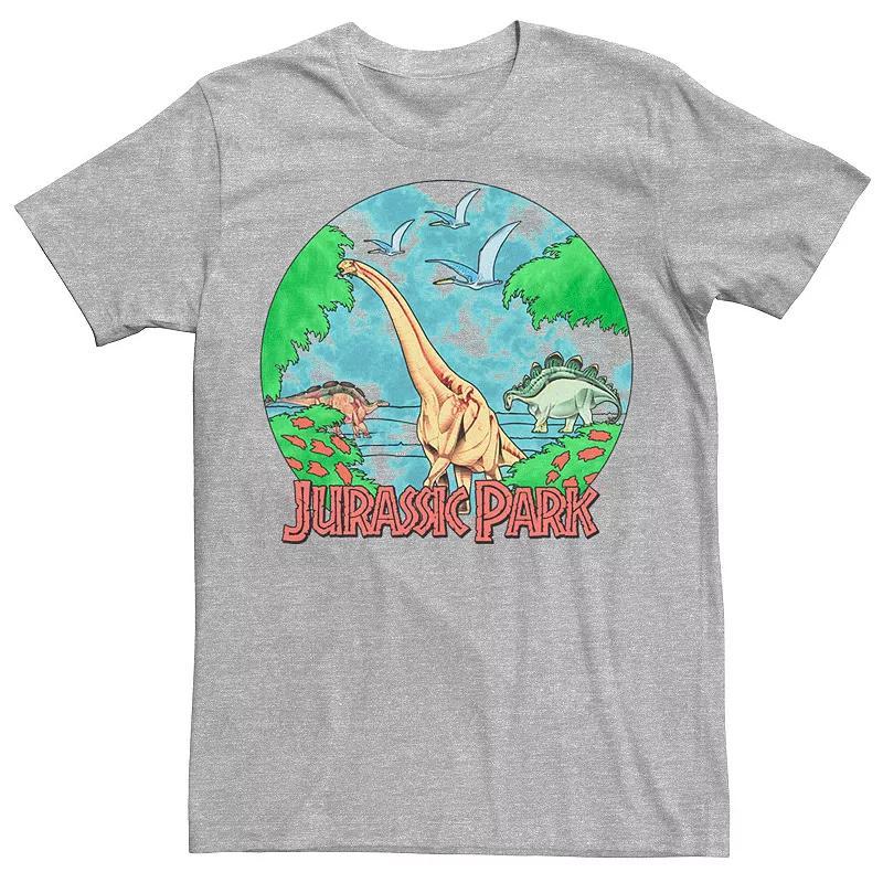 Mens Jurassic Park Retro Globe Watercolor Scene Tee Royal Grey Product Image