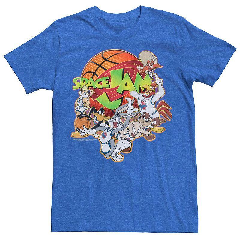 Mens Looney Tunes Space Jam Group Shot Basketball Logo Tee Royal Grey Product Image