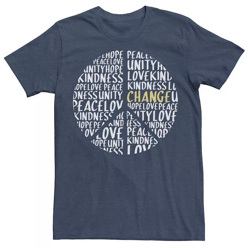 Mens Peace Symbol Fill Love Text Tee Navy Grey Product Image