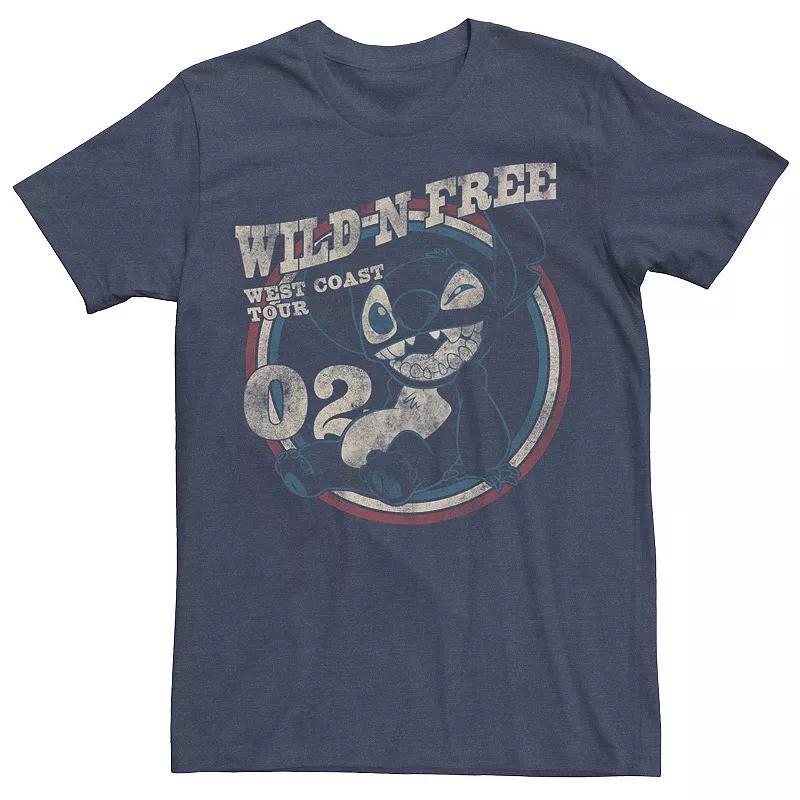 Disneys Lilo & Stitch Mens Wild N Free Stitch Americana Graphic Tee Navy Grey Product Image