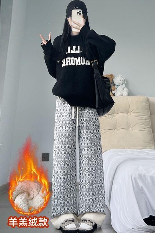 Mid Rise Patterned Fleece Wide Leg Pants Product Image