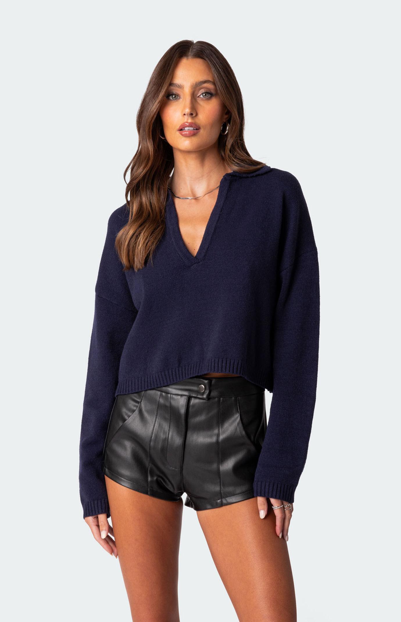 Edikted Womens Marcie Oversized Cropped Sweater in B/W/T/B/N/G/O Product Image