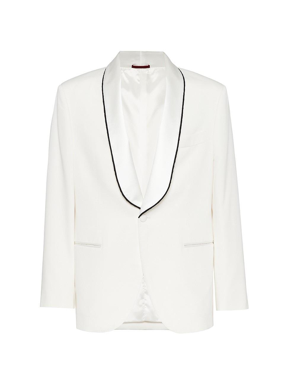 Mens Silk Twill Tuxedo Jacket with Shawl Lapels and Piping Product Image