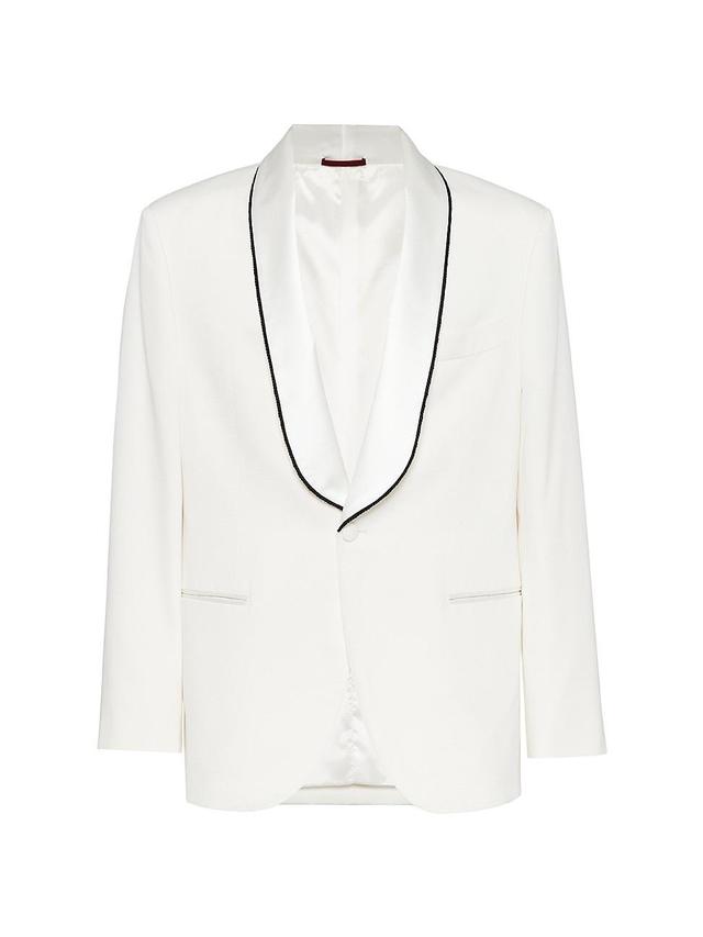 Mens Silk Twill Tuxedo Jacket with Shawl Lapels and Piping Product Image