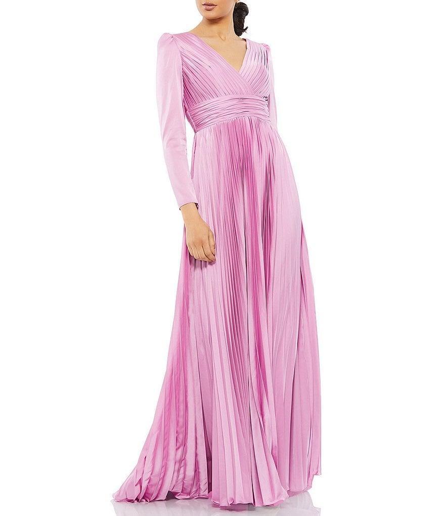 Mac Duggal Surplice V-Neck 3/4 Sleeve Pleated A-Line Gown Product Image