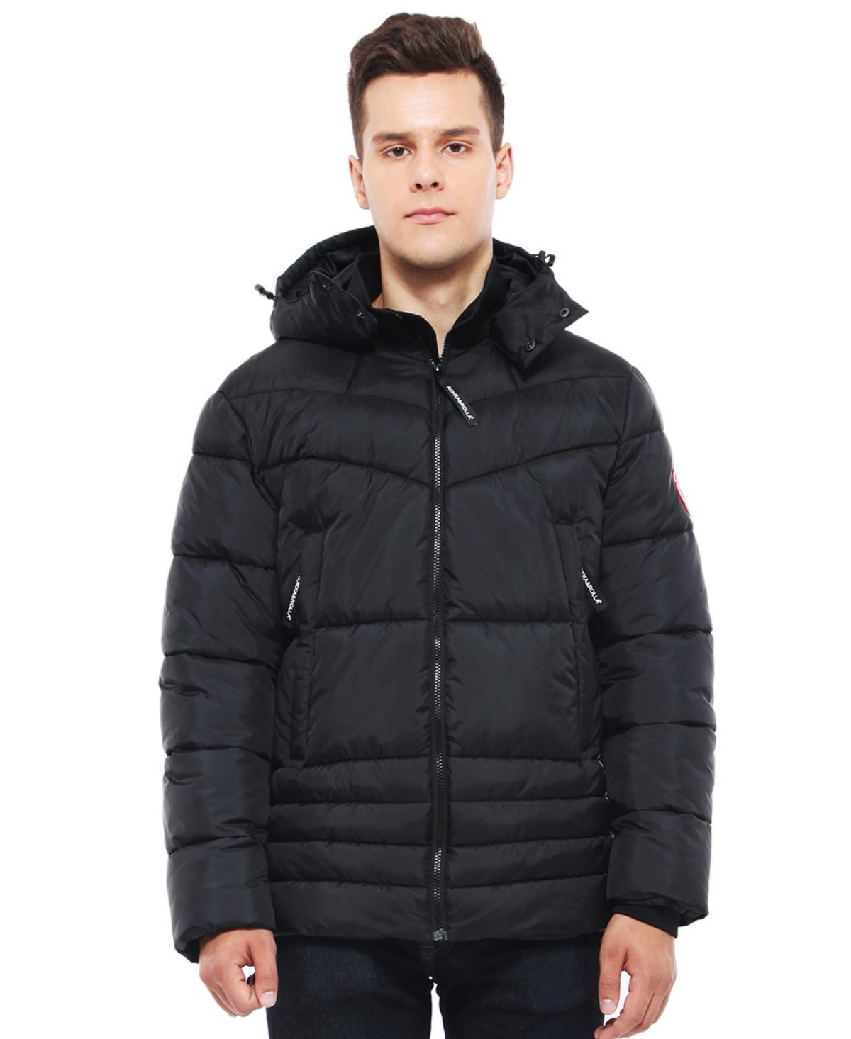 Mens Heavyweight Quilted Hooded Puffer Jacket Coat Product Image