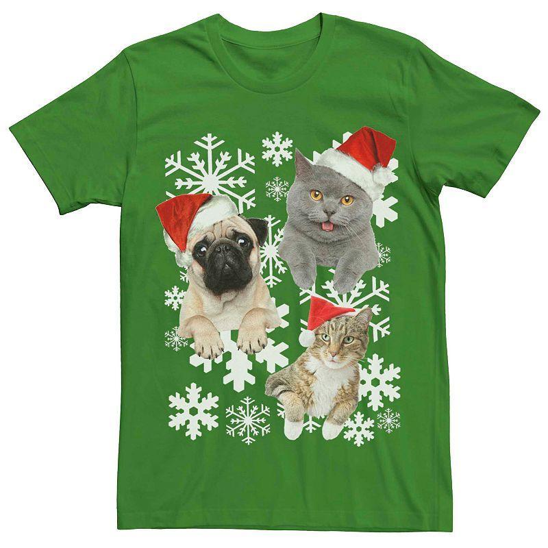 Mens Christmas Cats And Dog Snowflakes Graphic Tee Product Image